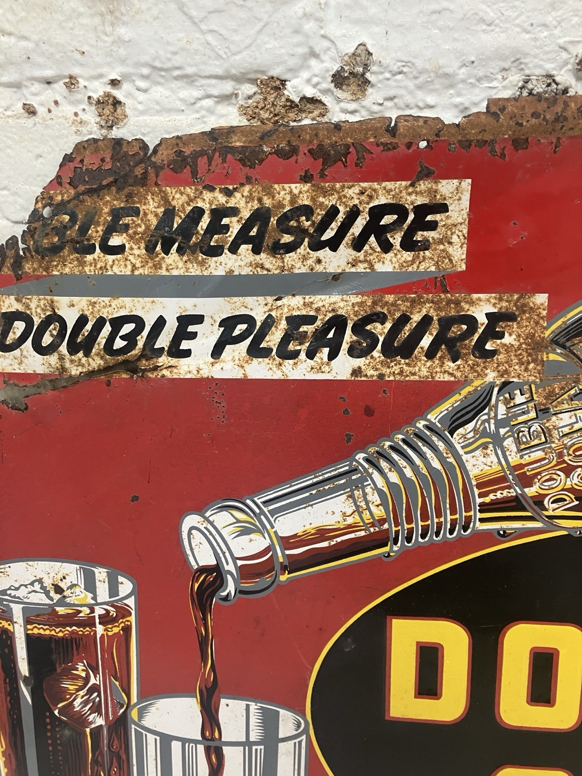 Rare c1940’s-50’s?Original Vintage Double-Cola Metal Embossed Soda Sign-Pleasure