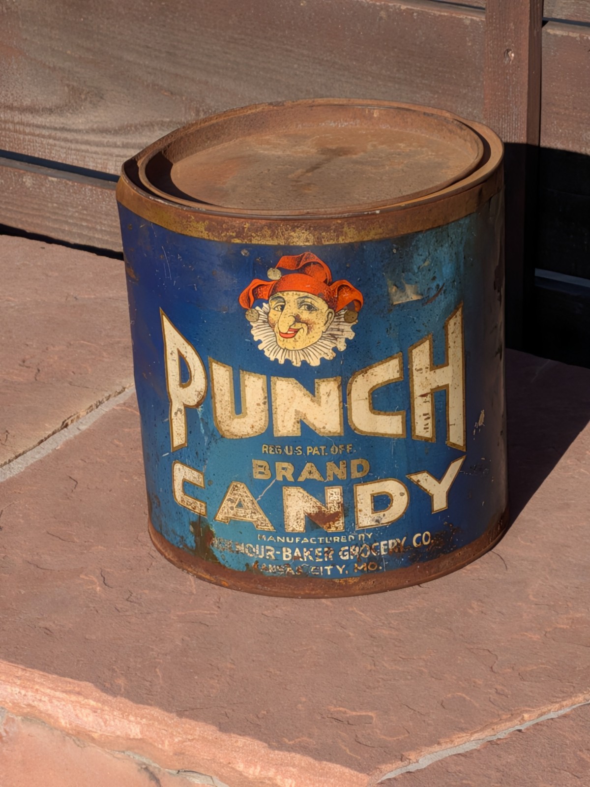 RARE 1920’s Punch Candy Tin Ridenour Bakery KC Missouri $65