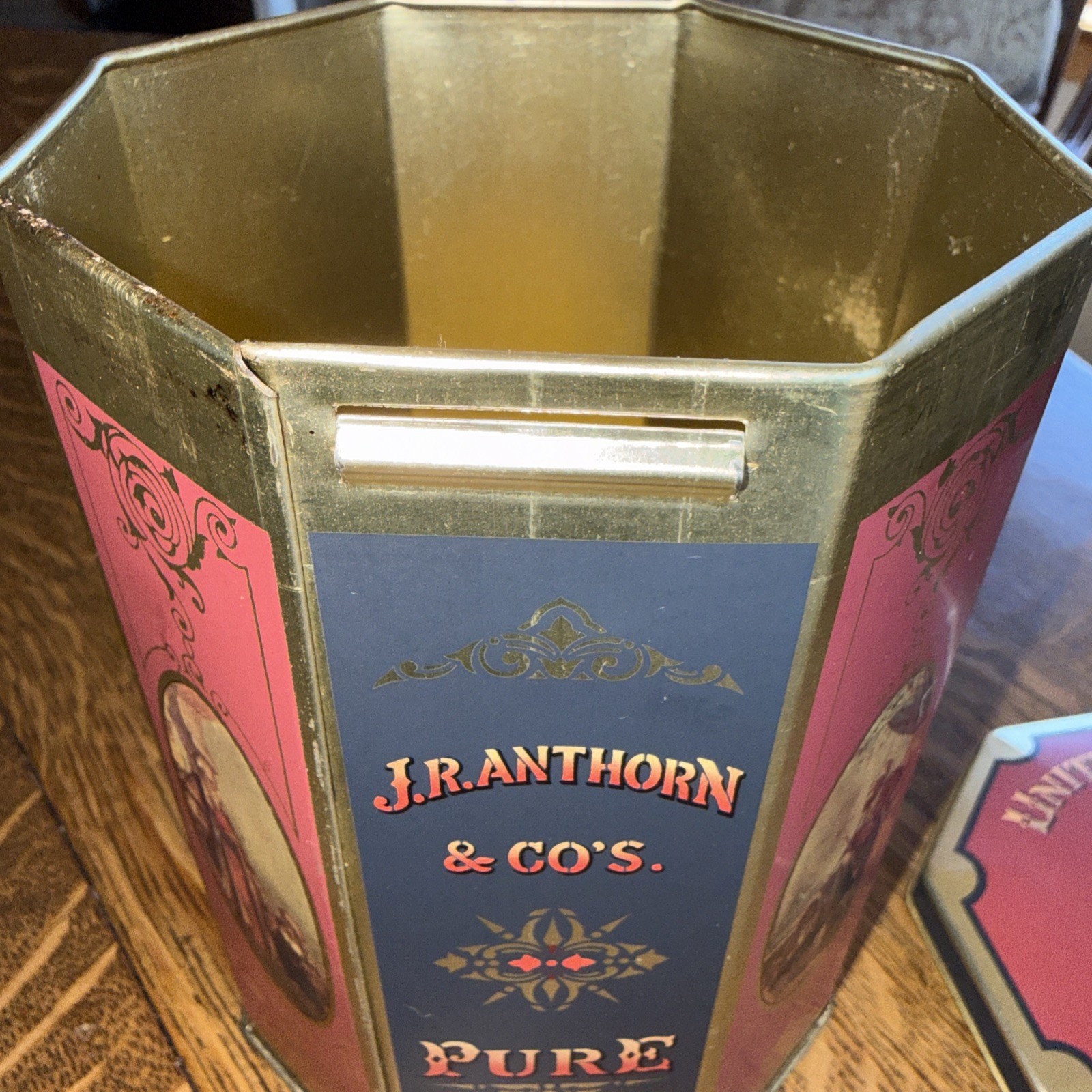Vintage 6.5” J.R. Anthorn & Co. Pure Sugar Tin Unity Mills New York Advertising
