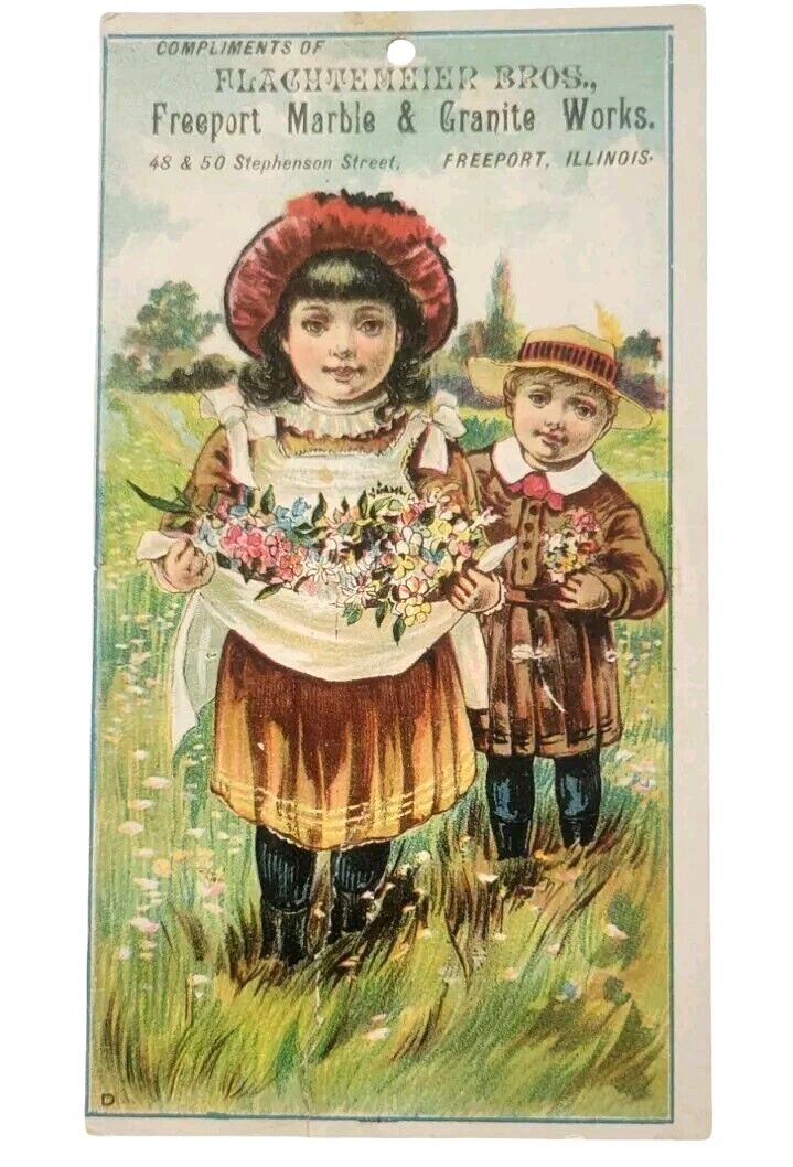 1800s Freeport Illinois Flachtemhier Bros Marble Granite Advertising Trade Card