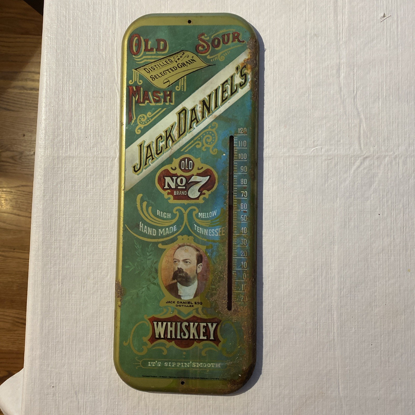 Vintage Jack Daniels No7 Whiskey Liquor Metal Sign With Working Thermometer