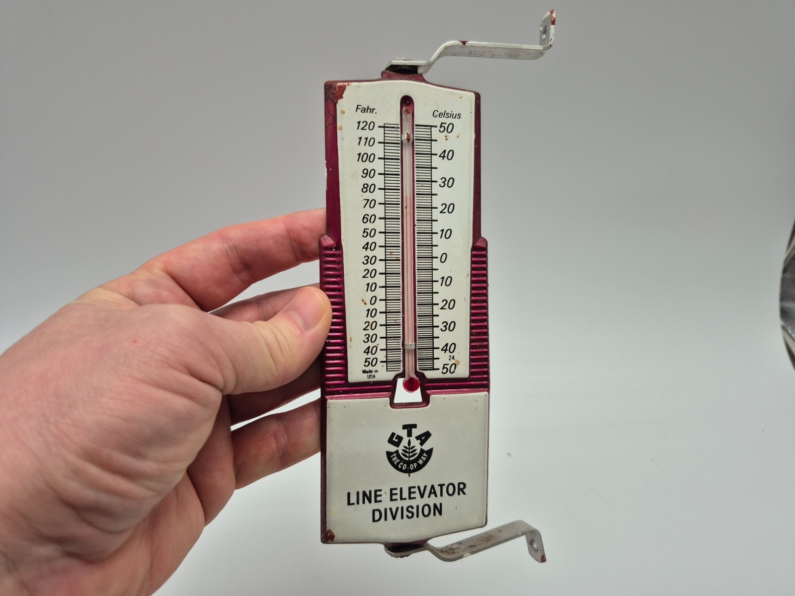 Vintage GTA the CO-OP WAY Line Elevator Division 6.5” Metal Thermometer WORKS!
