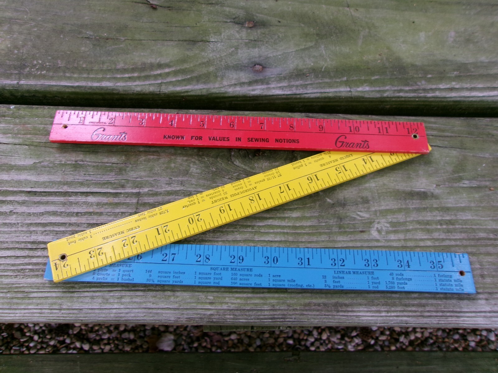 Vintage Grant’s Folding Yardstick Advertising Red, Yellow & Blue Measures Etc