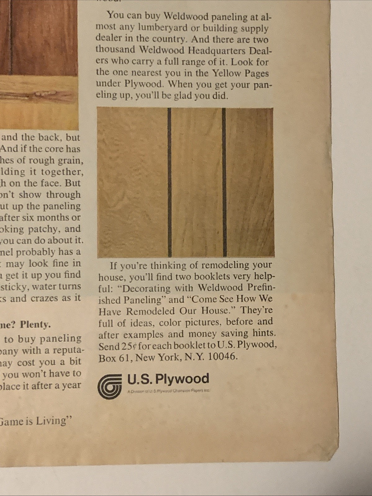 1968 US Plywood Paneling PRINT AD Whys & Hows Paneled Walls VTG 1960s Jack Worth