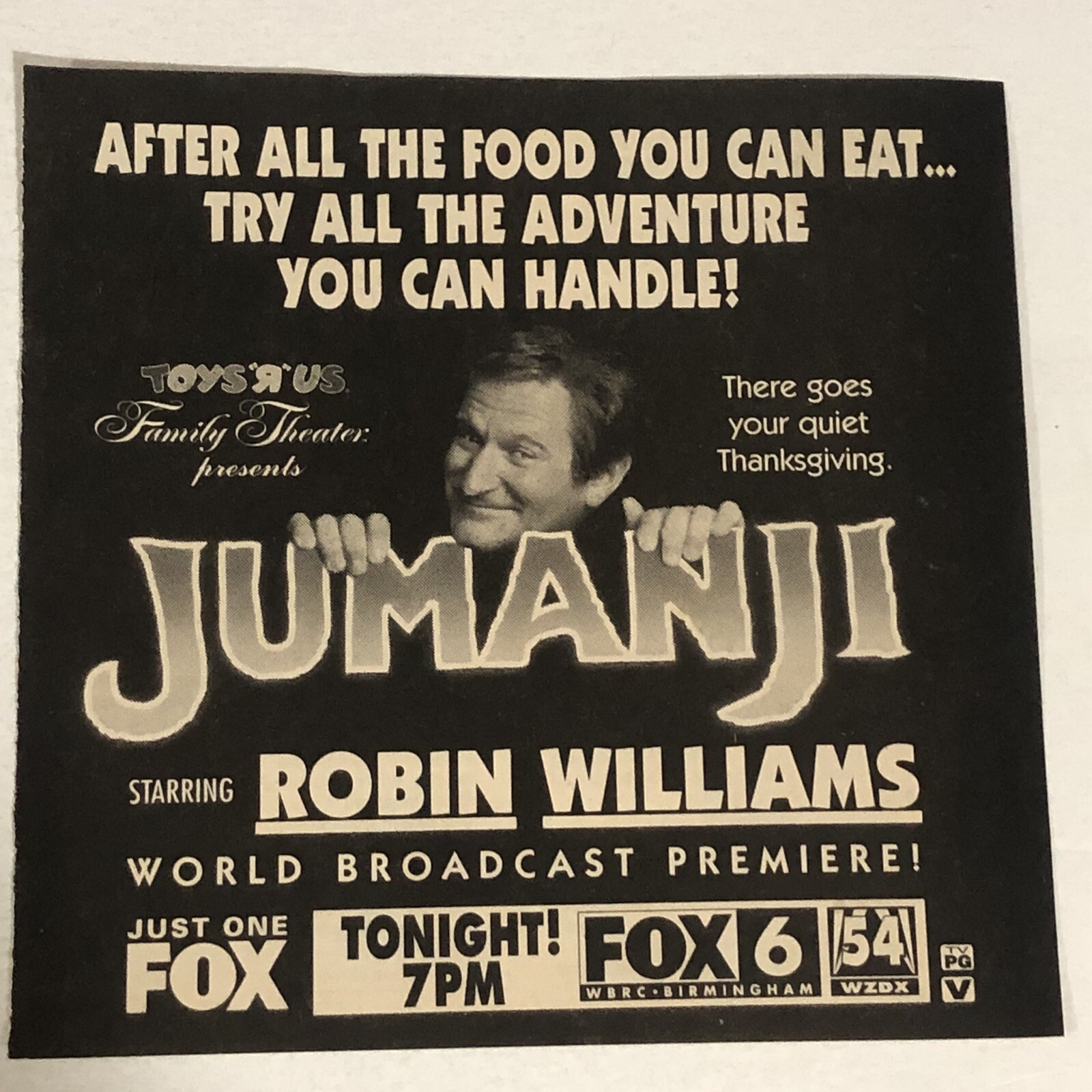 Jumanji Vintage Print Ad TV Advert Robin Williams Bonnie Hunt Kirsten Duns TPA23