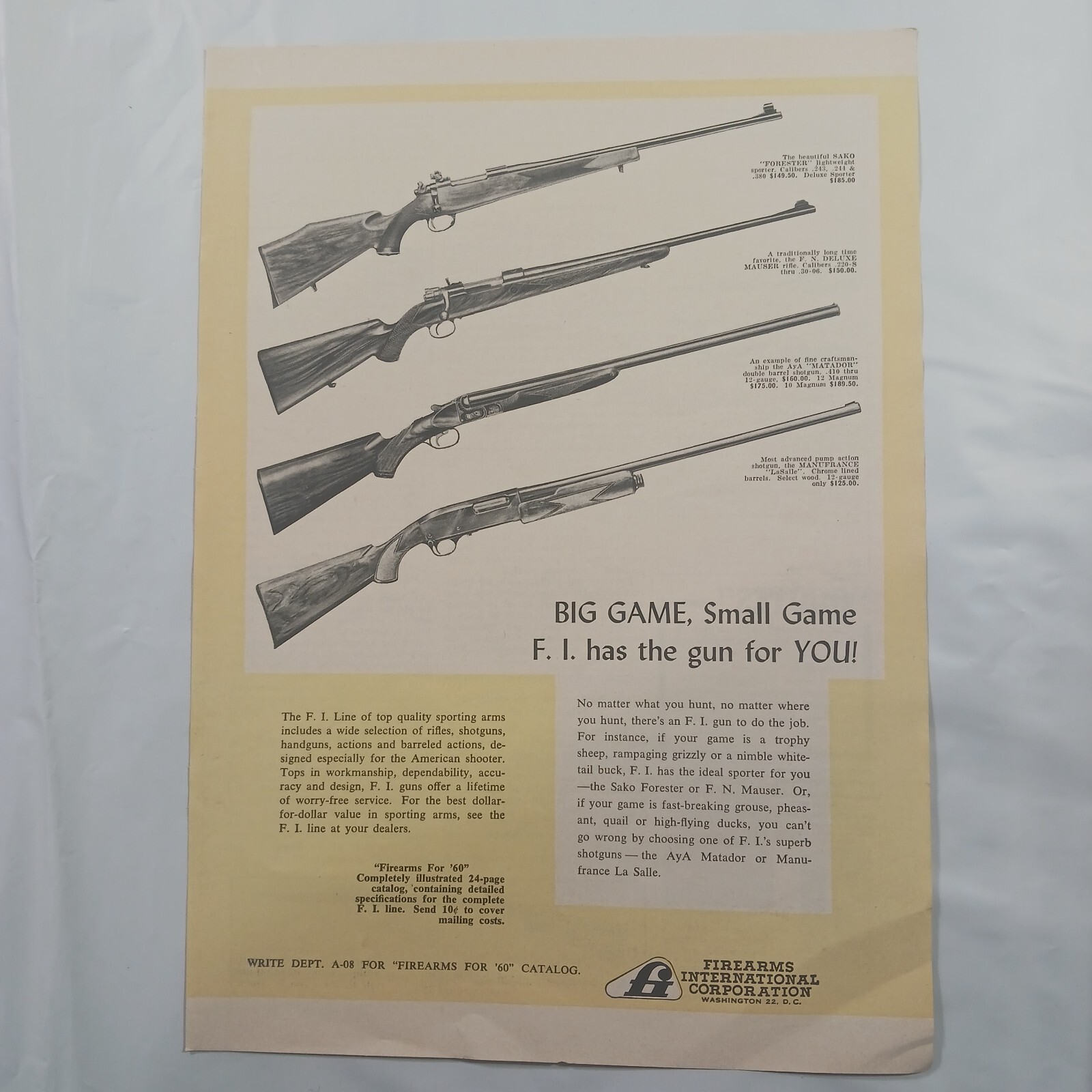 1960 VINTAGE FIREARMS INTERNATIONAL GUN ADS WITH COLOR- LOT OF 2