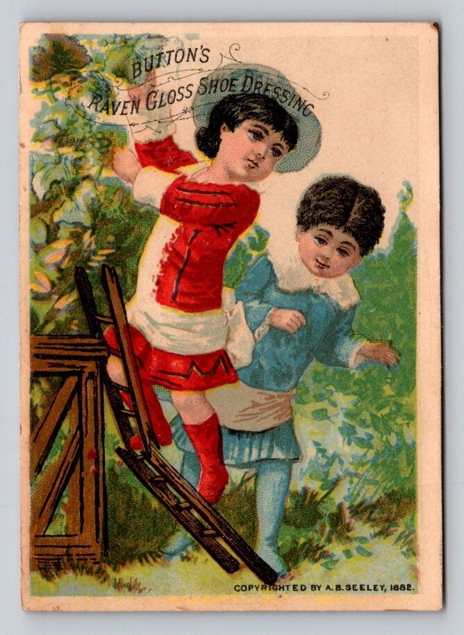 1882 Buttons Raven Gloss Shoe Dressing Children Picking Harvesting Grapes P30