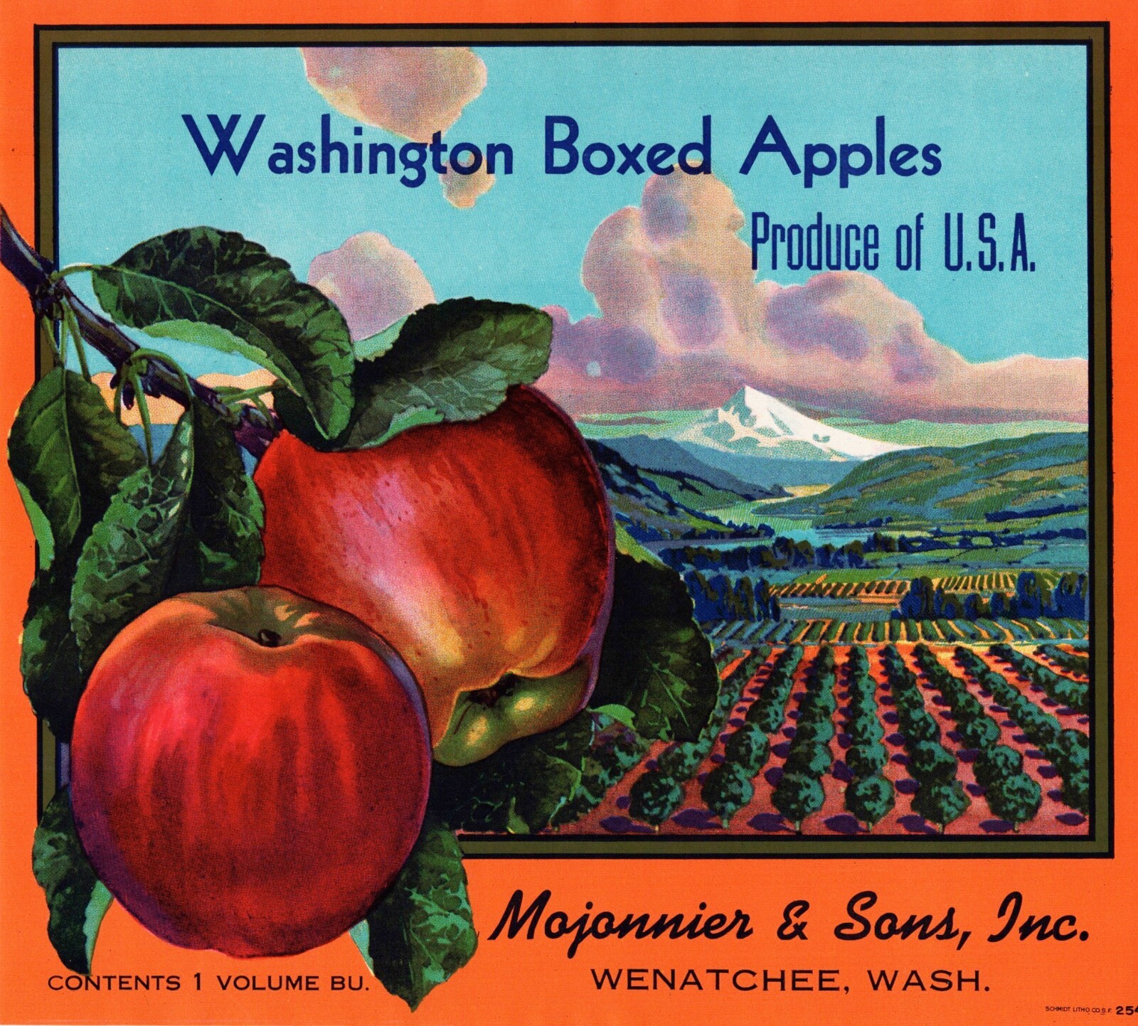 WASHINGTON BOXED APPLES Brand Original Fruit Crate Label – Wenatchee, WA.