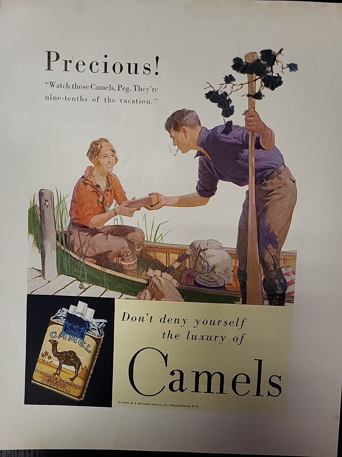 1930 Camel Cigarettes Fortune Magazine Print Advertising Sexist Precious! Boat