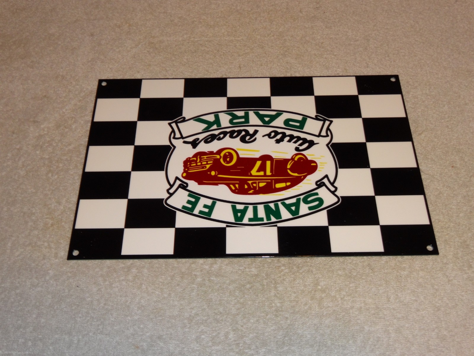 VINTAGE SANTA FE SPEEDWAY AUTO CAR, TRUCK RACES CHICAGO METAL GASOLINE OIL SIGN