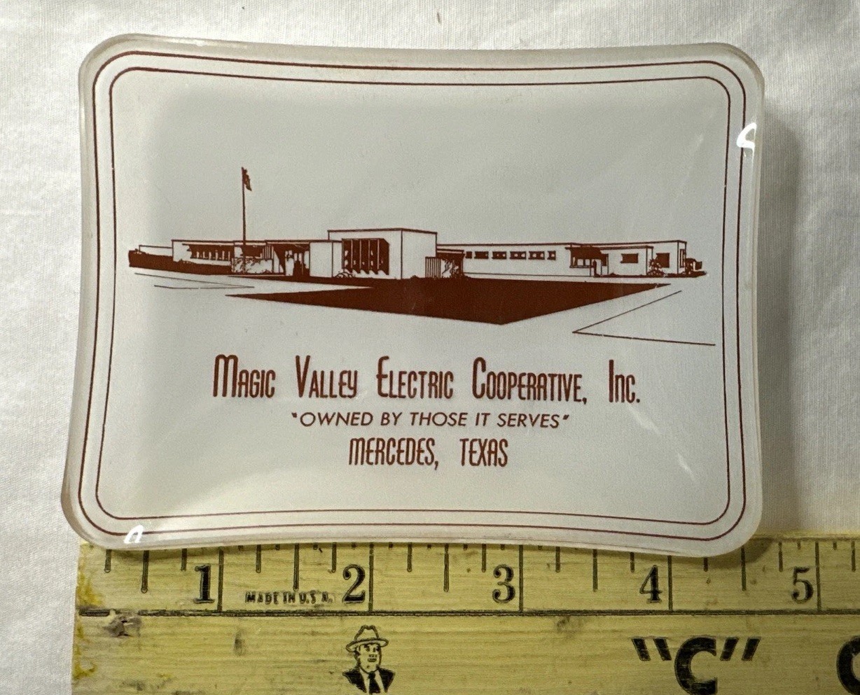 Concave Glass Trinket Dish Glass Ad Magic Valle Electric Coop Mercedes Texas VTG