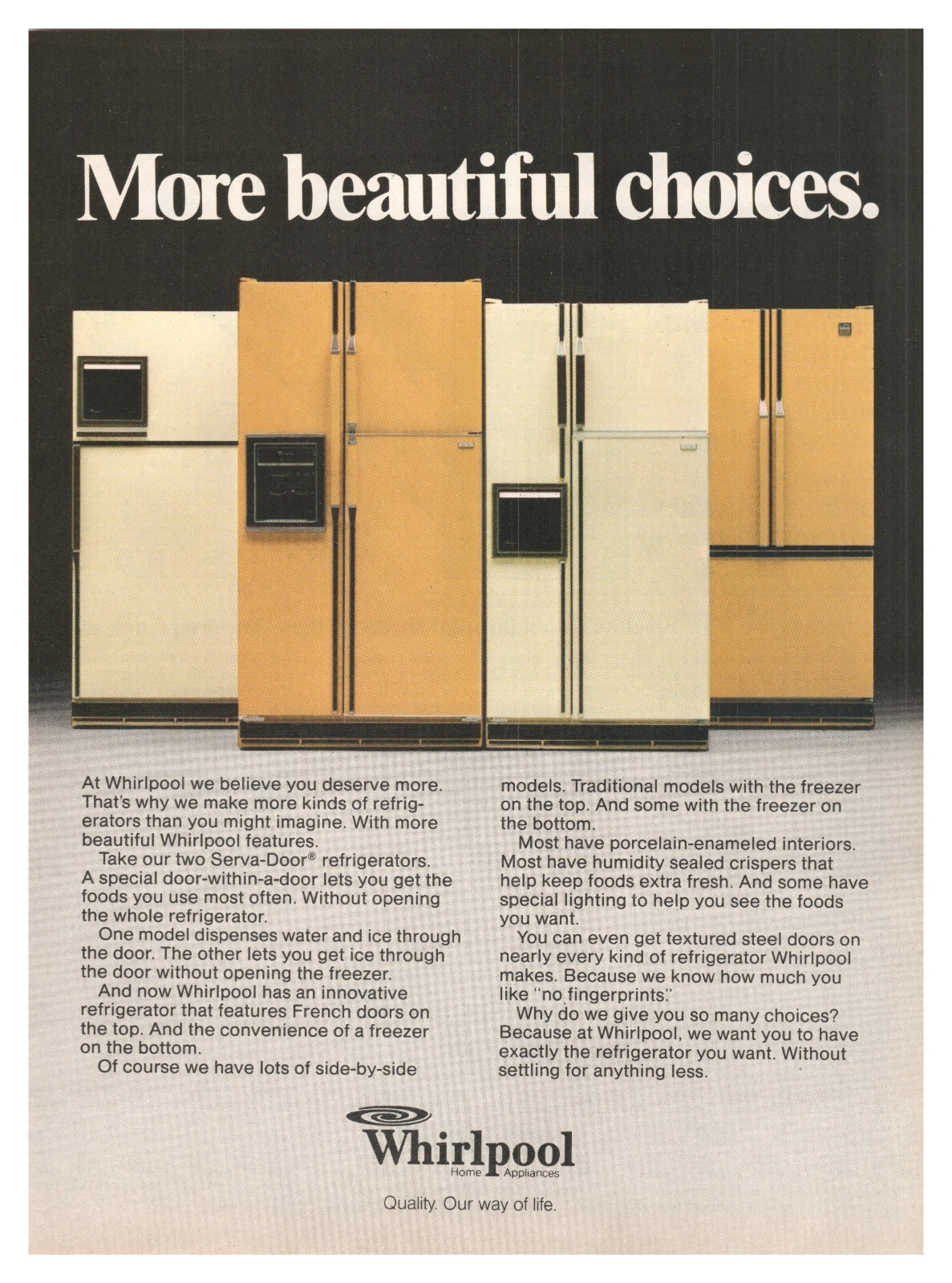 Print Ad Whirlpool Home Appliances More Beautiful Choices Refrigerator Freezer