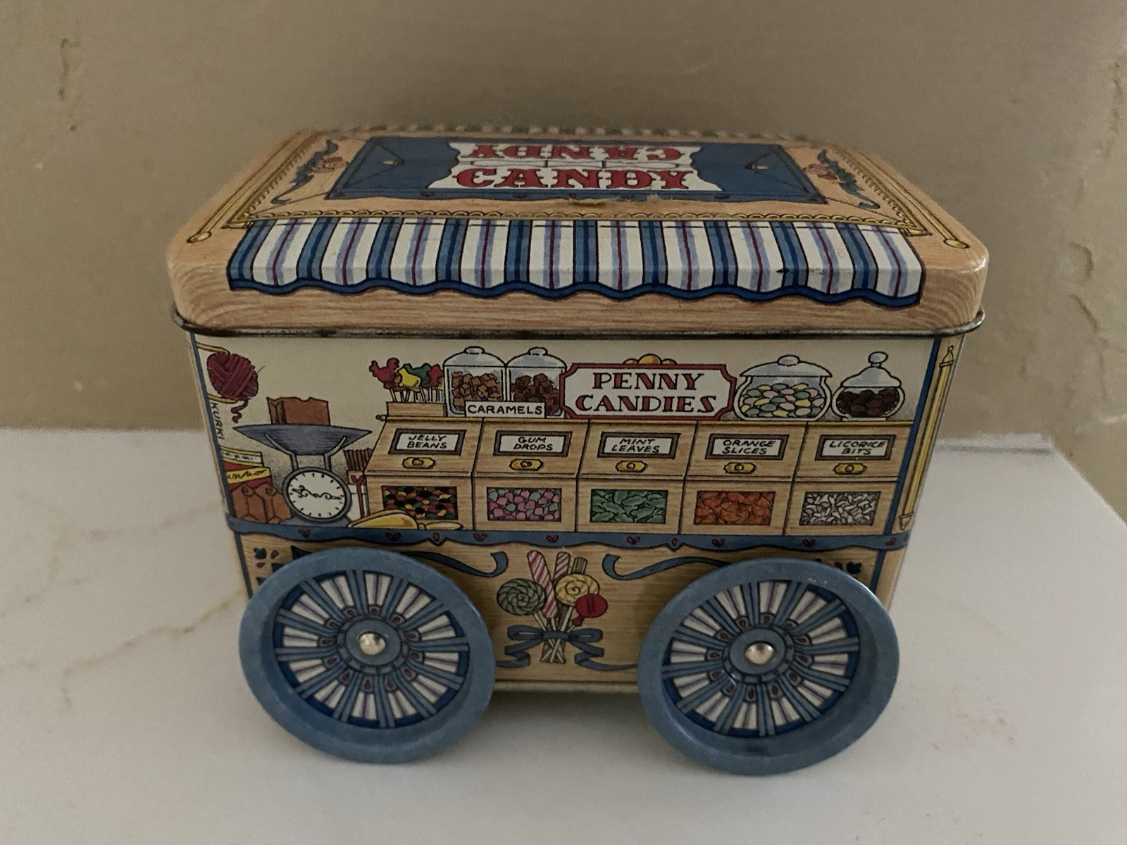 VTG Keller Charles Philadelphia Candy Wagon Tin Rolling Wheels Penny Candy Shop