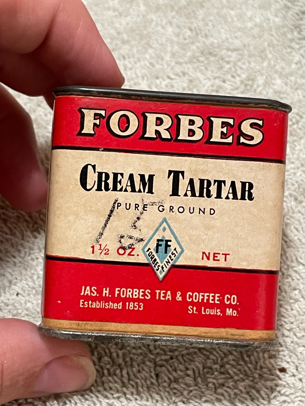 Forbes Cream of Tarter Pure Ground Paper Label Metal Spice Tin