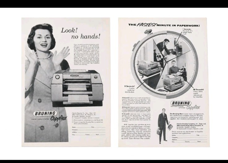 2 Bruning Copyflex 1950s – 1960s Print Advertisemnts 6.5×9.5 Office Equipment