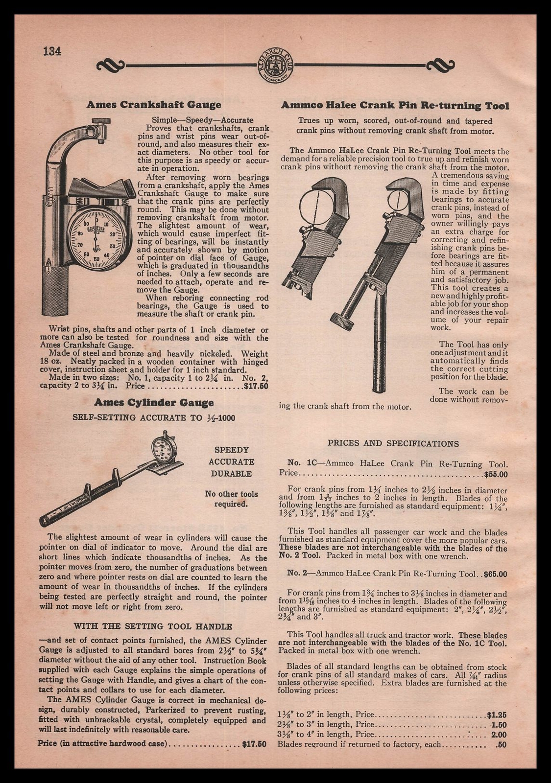 1931 Bliss C. Ames Waltham Massachusetts Crankshaft Cylinder Gauge Print Ad