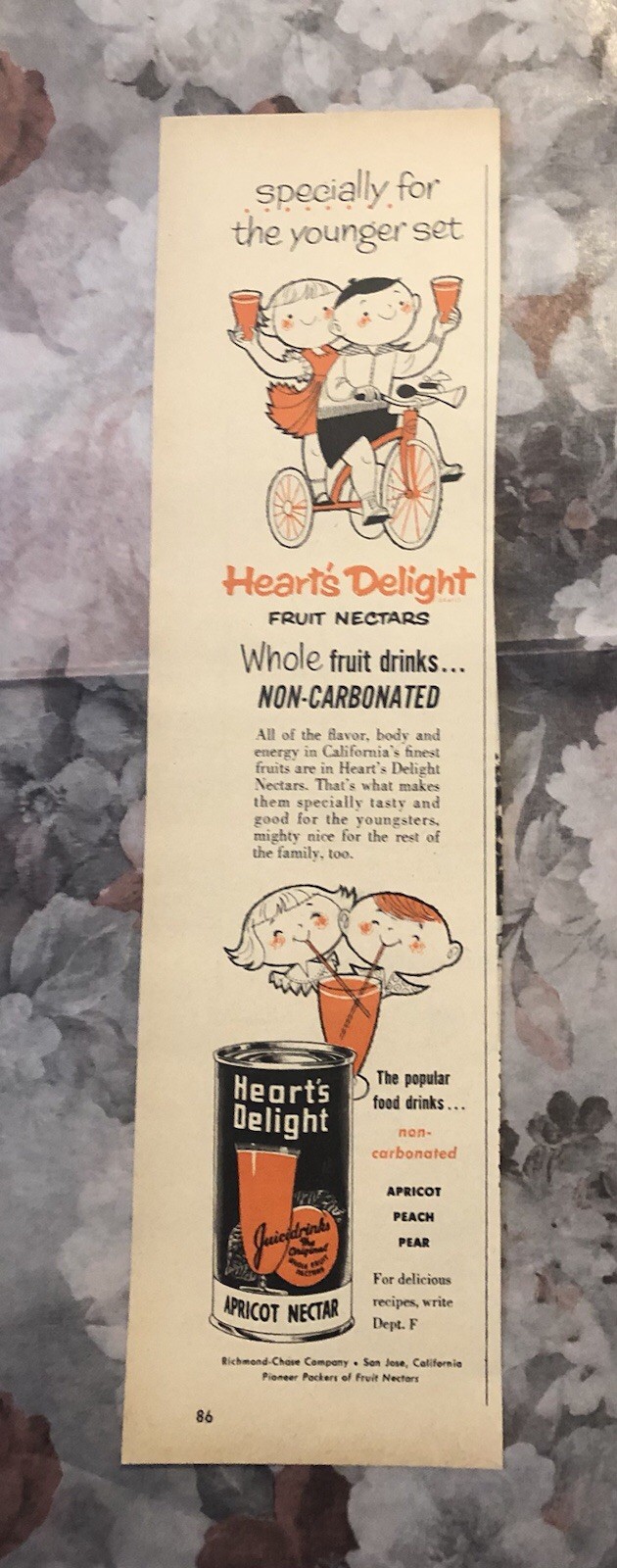 Vintage 1950’s Heart’s Delight Apricot NectarMagazine Ad 0C26