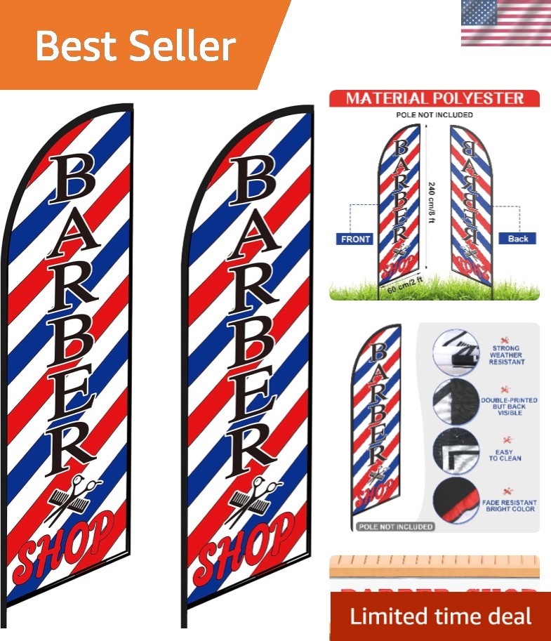 2 Pcs 8 Ft Barber Flags – Wind-Resistant Swooper Signs for Outdoor Advertising