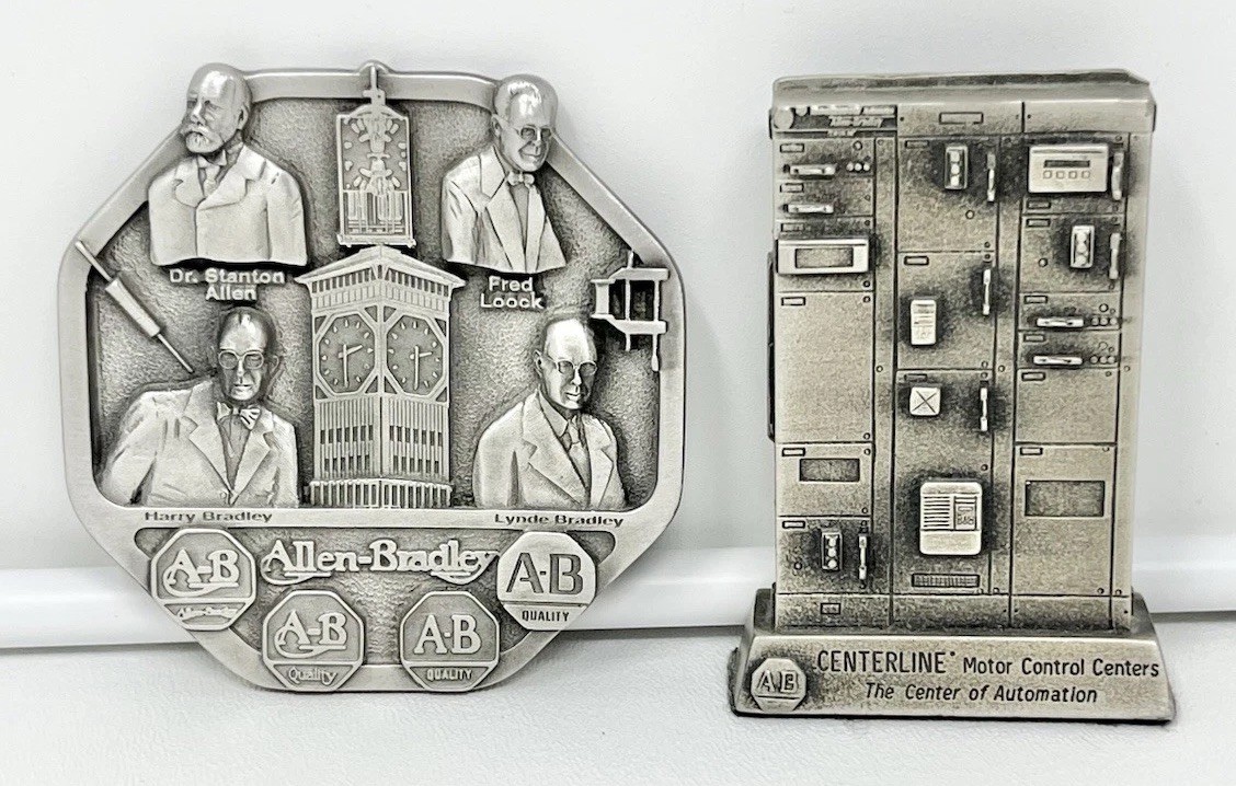 Vintage Lot Allen Bradley Promotional Plaques Pewter? Milwaukee, WI Watch Tower
