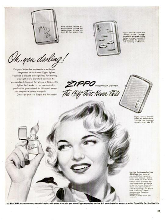 1949 Zippo PRINT AD Feat: 4 chrome & silver plate lighters great documenting ad!