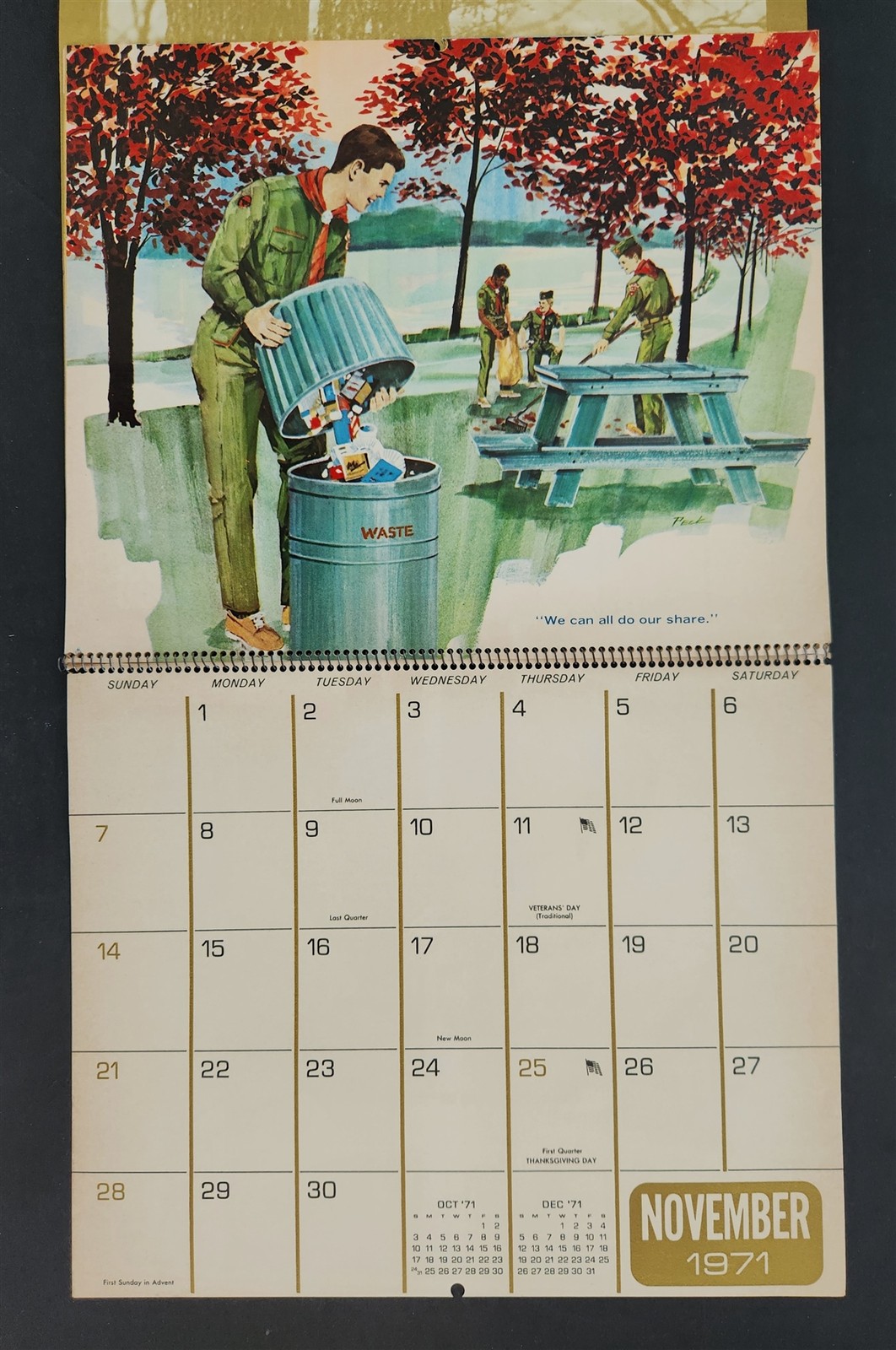 19471 vintage CALENDAR berwyn il BOY SCOUTS bsa norman rockwell RIDGELAND BANK