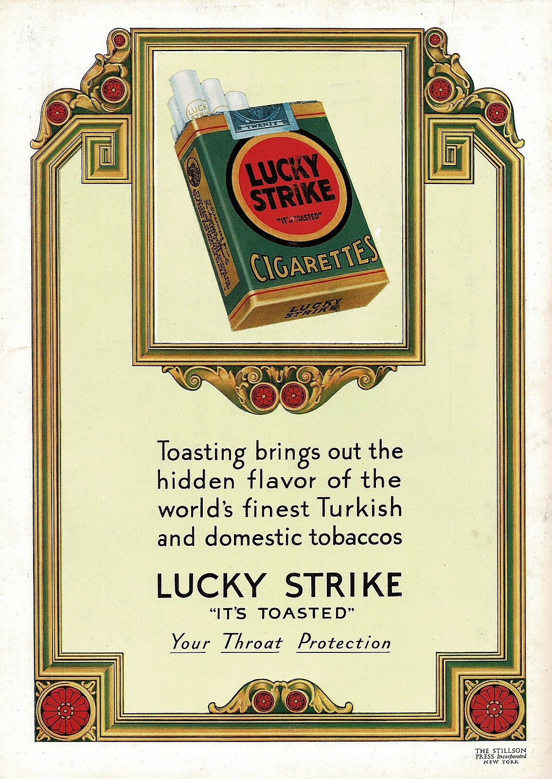 1920s BIG Original Vintage Lucky Strike Cigarettes Art Deco Tobacco Print Ad