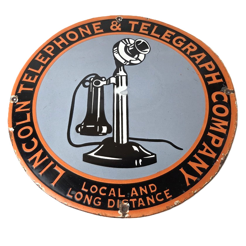 Vintage Lincoln Telephones Sign – Bell System Phone Booth Gas Porcelain Sign