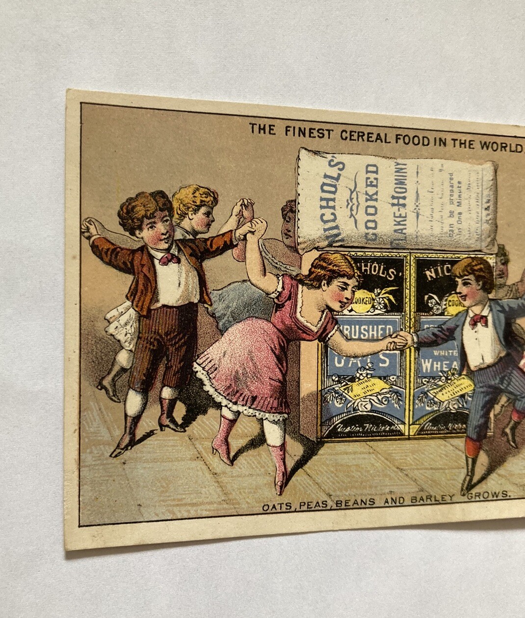 Nichols Cooked Oats Victorian Trade Card Kids Dancing Cereal Food