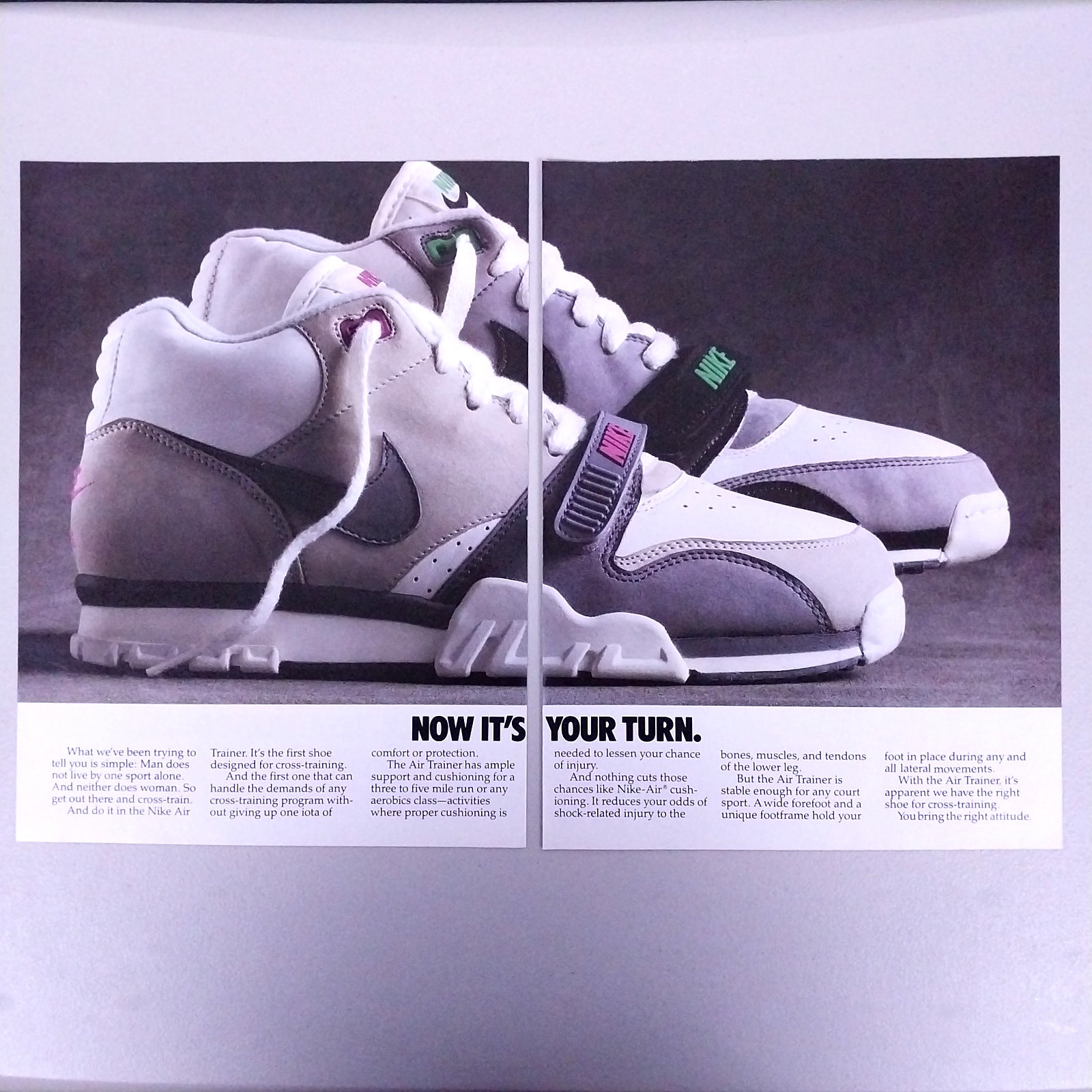 1987 Nike Air Trainer 1 Sneakers Shoes Vintage Print Ad – Original 2 Page Spread