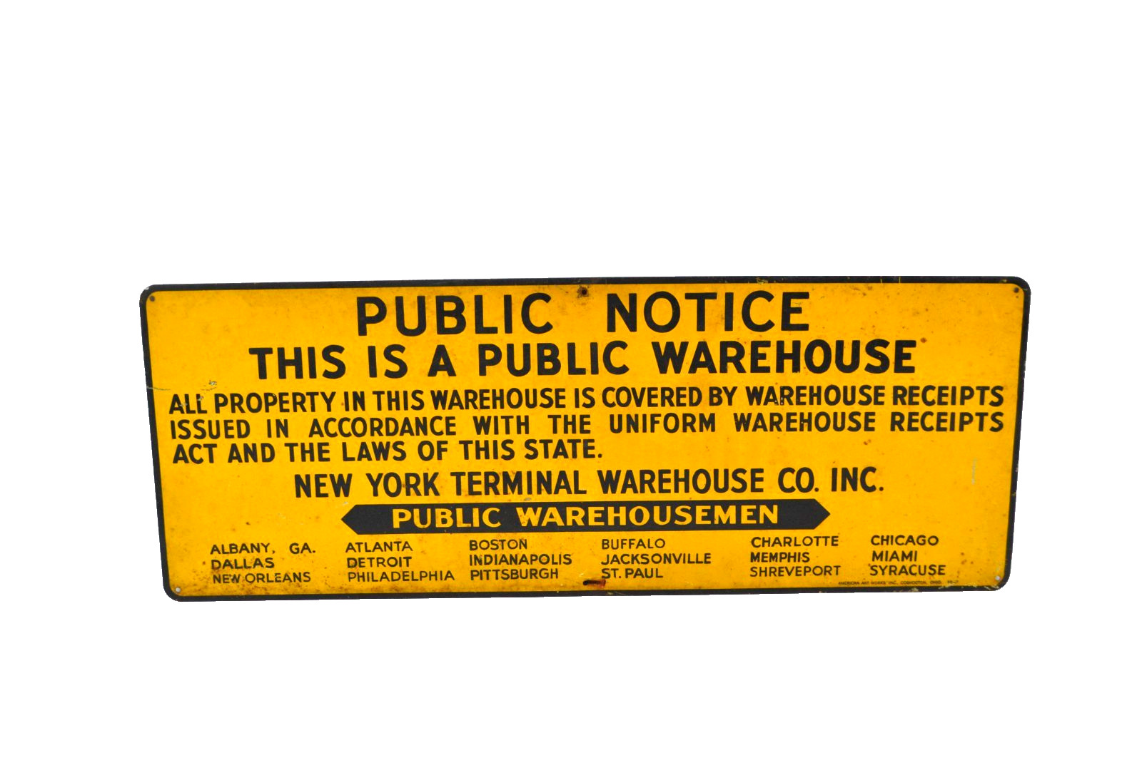 Rare New York Terminal Tin Tacker Sign – Albany, GA; Atlanta, Jacksonville, FLA