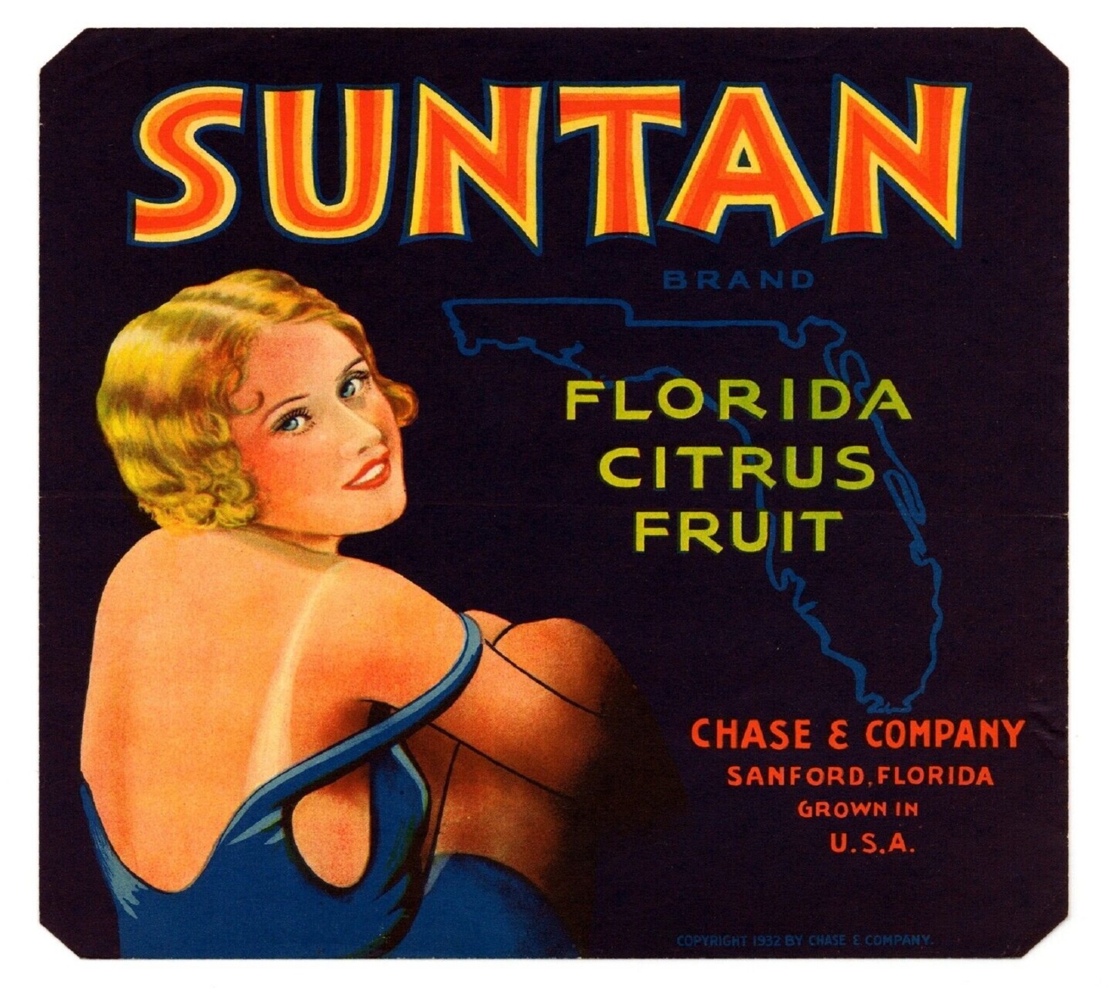 Suntan Brand Orange Sanford Florida Retro Citrus Fruit Crate Label Art Print