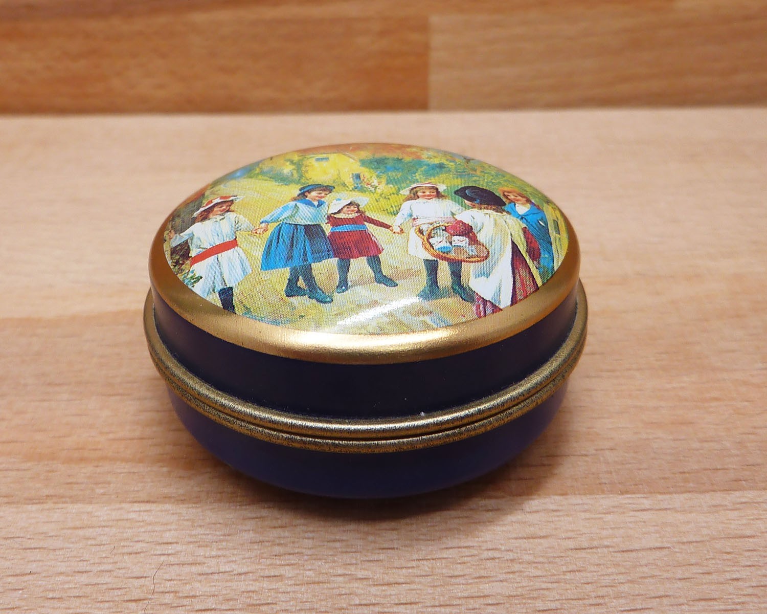 Vintage Collectible Candy Tin from The Chambers Candy Company England Round Blue