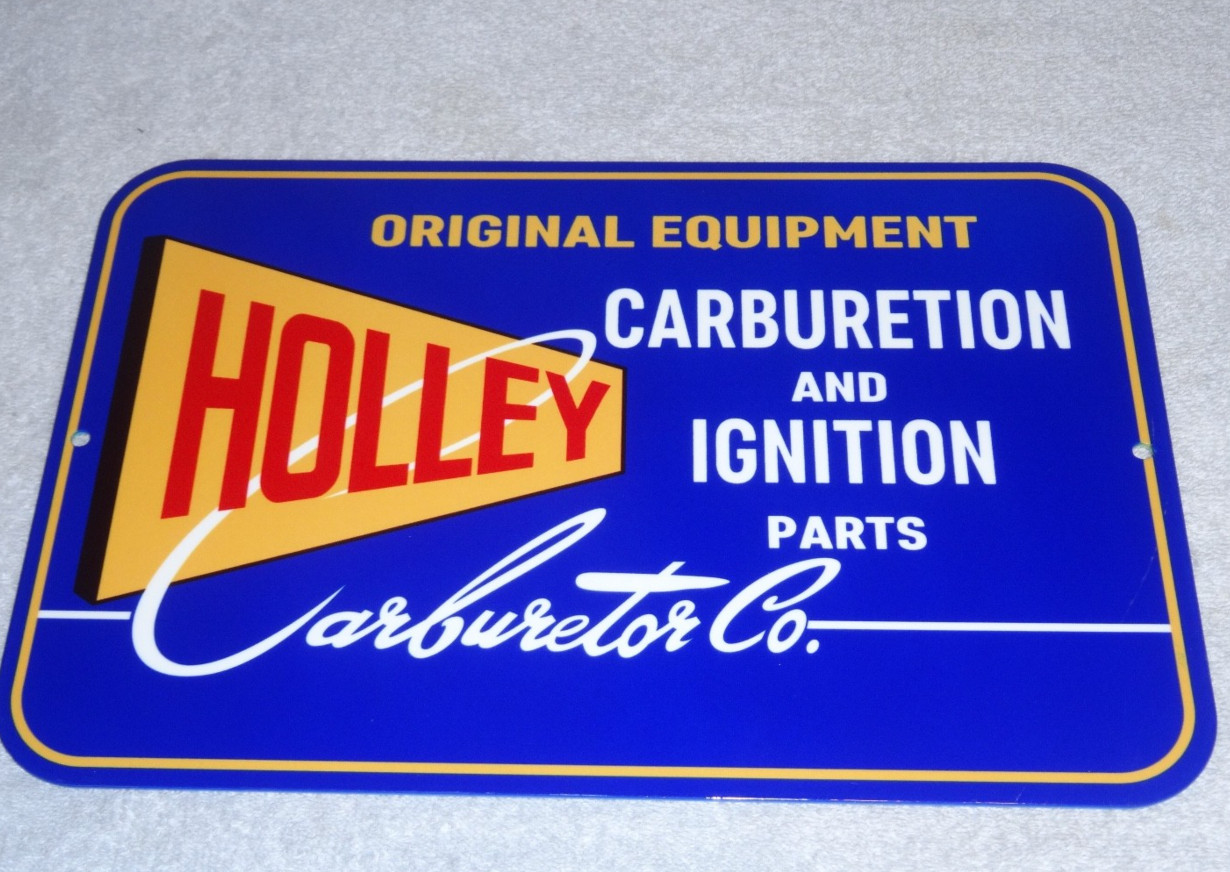 VINTAGE HOLLEY CARBURETOR CAR & TRUCK IGNITION PARTS 12″ METAL GASOLINE OIL SIGN