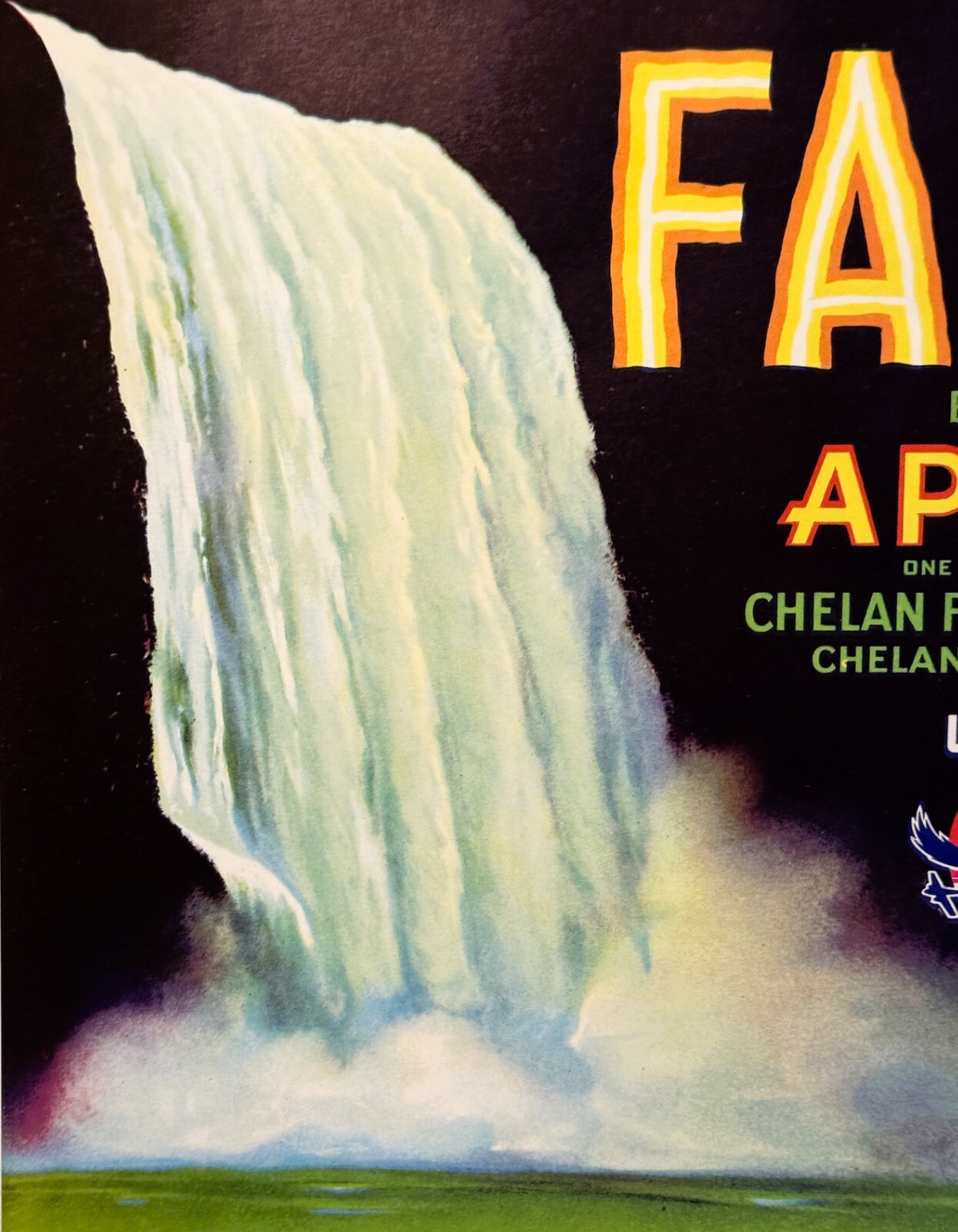 Antique Vintage 1940s Falls Apples Crate Label, Chelan Falls, WA, Large Version!