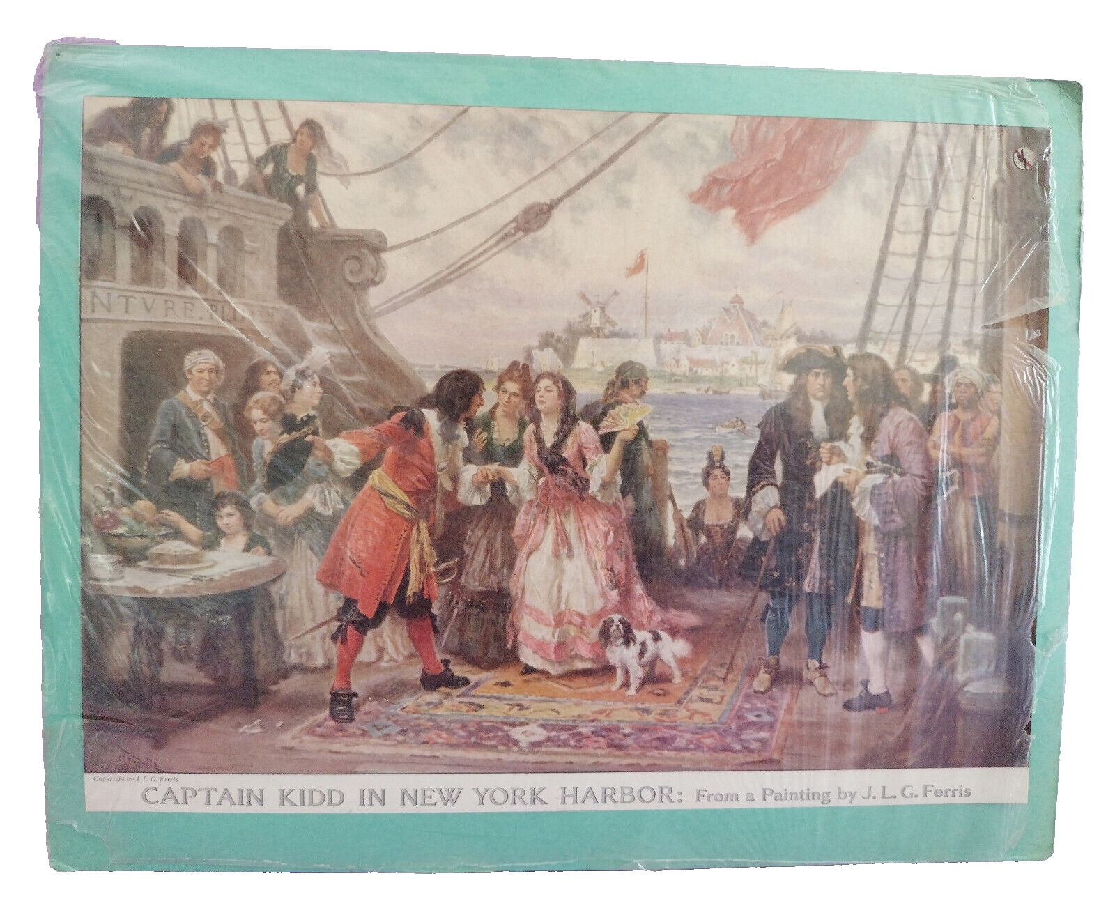 Captain Kidd in New York Harbor Vintage Print Ad JLG Ferris Ship Sea William Dog