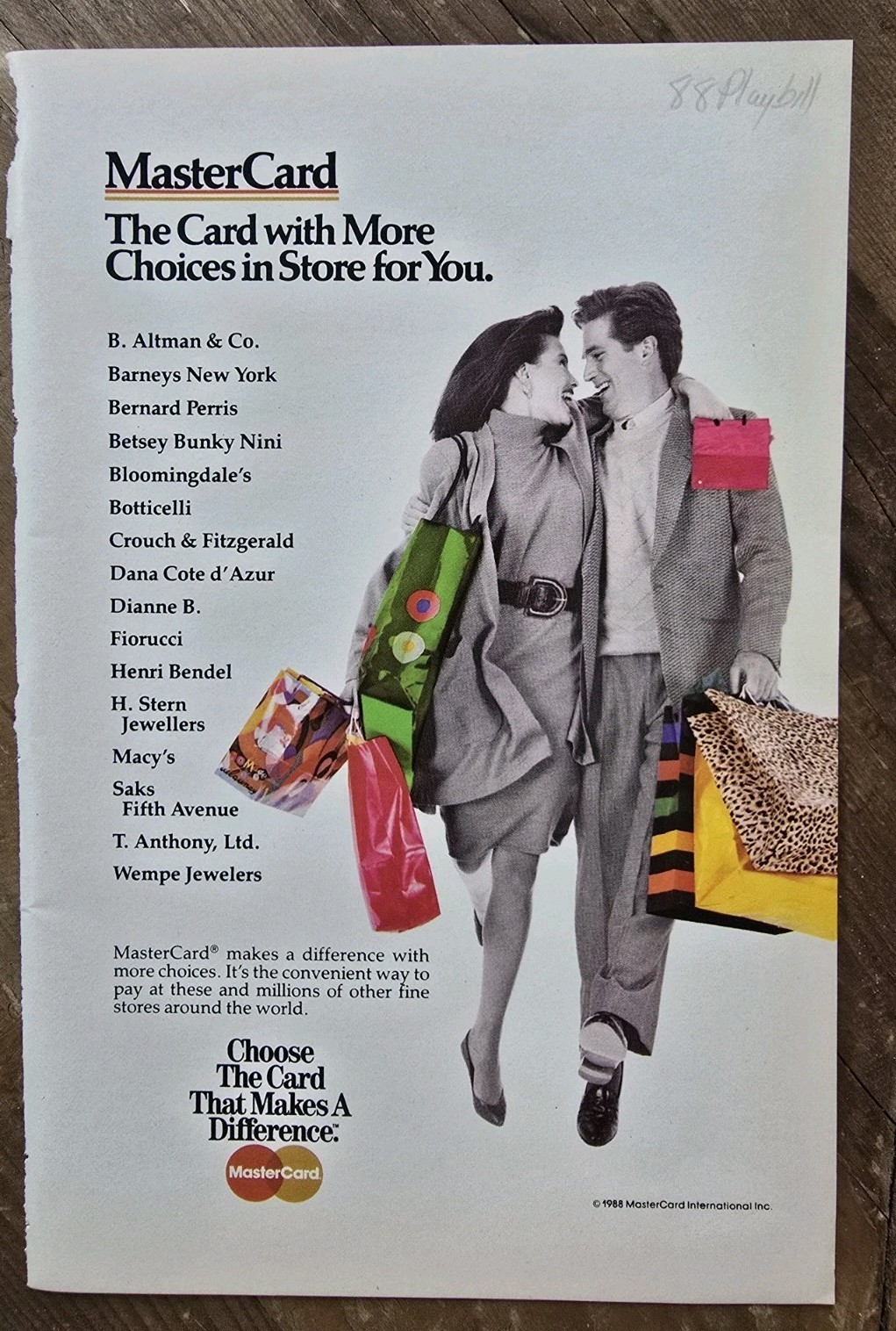 1988 Master Card Charge Card man woman shopping Bags Vintage Ad