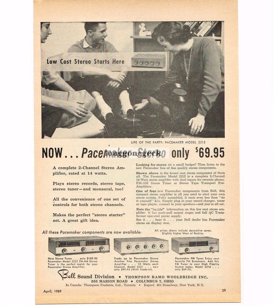 1959 Pacemaker Model 2212 2-channel Stereo Amplifier Vintage Ad