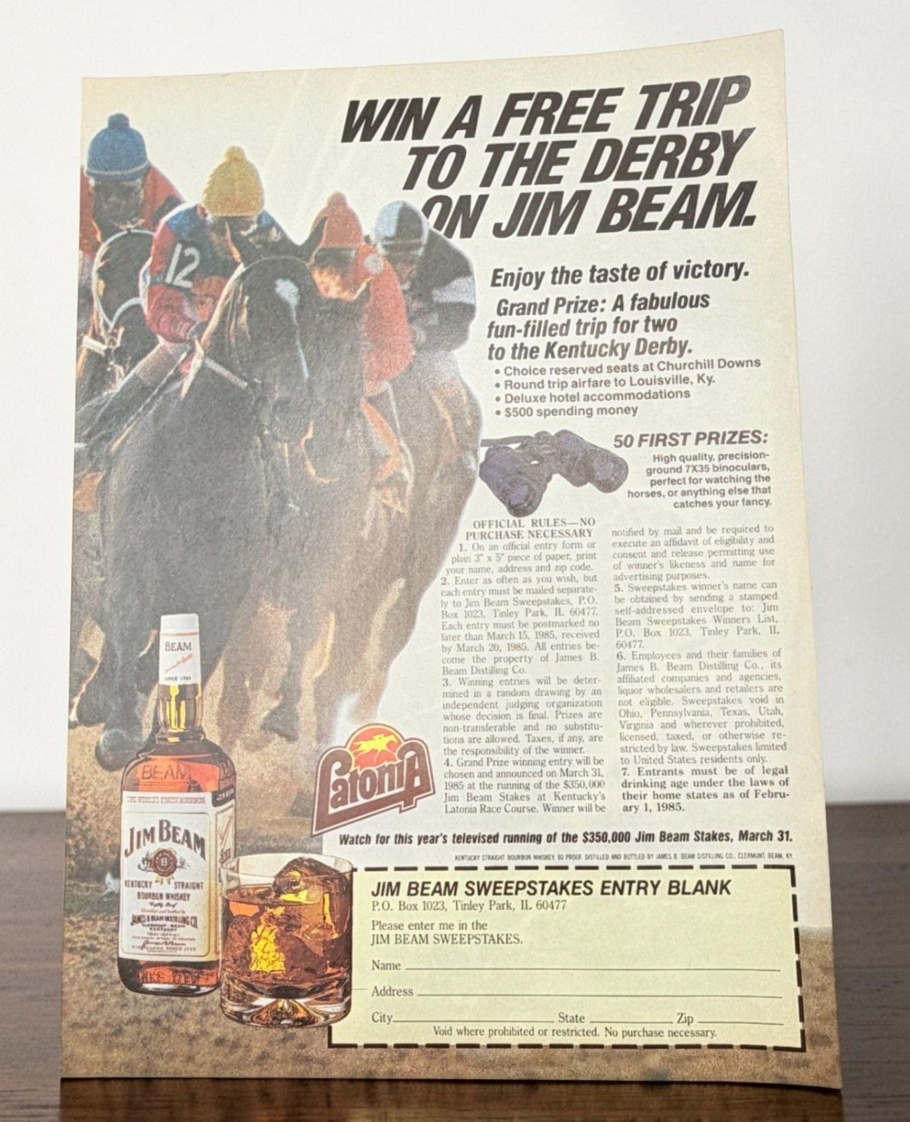 Jim Beam Kentucky Derby Vintage Print Ad 1980s Vintage Horse Racing Bourbon