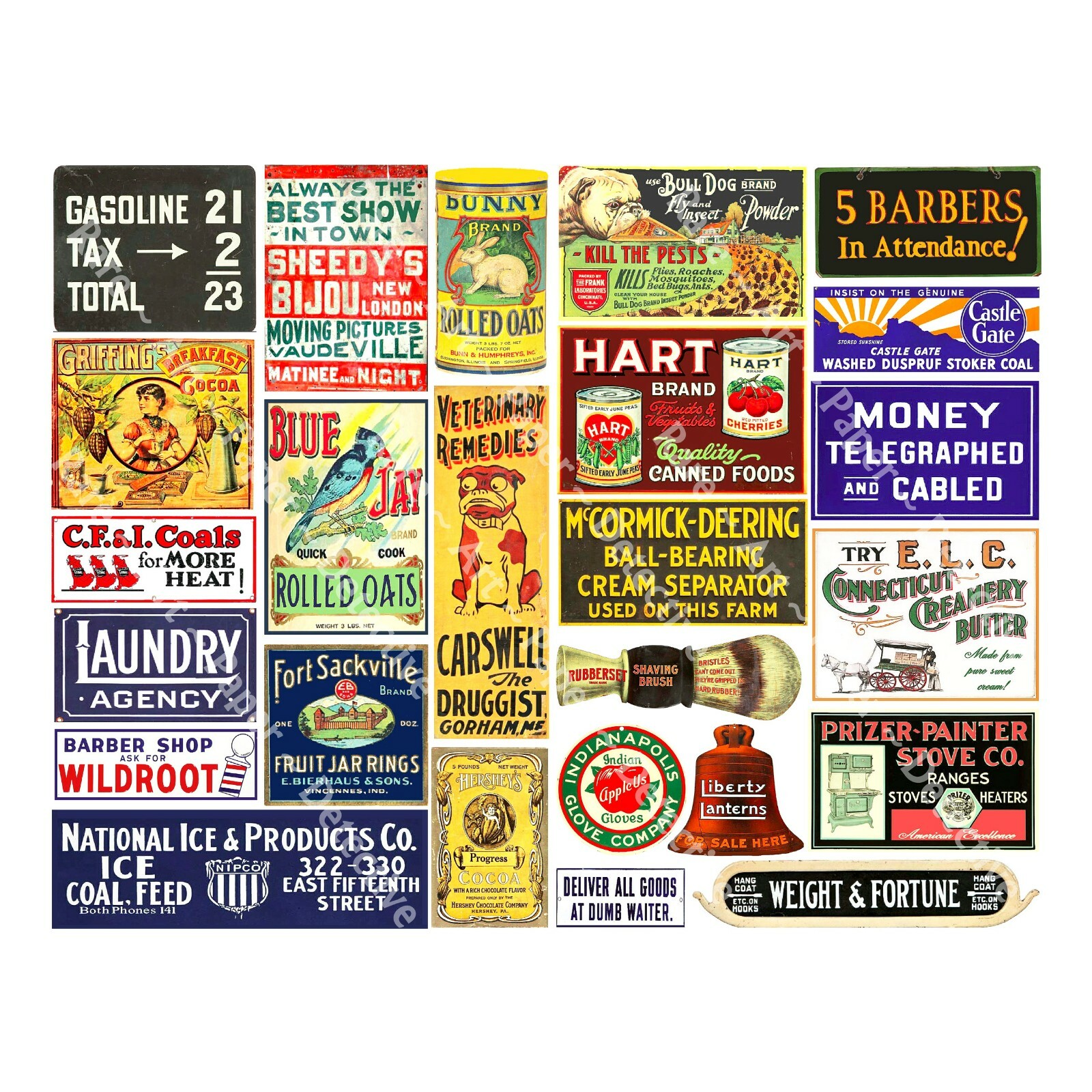 Advertising Sign Stickers, HUGE SET of 9 Sticker Sheets, 200+ Miniature Signs