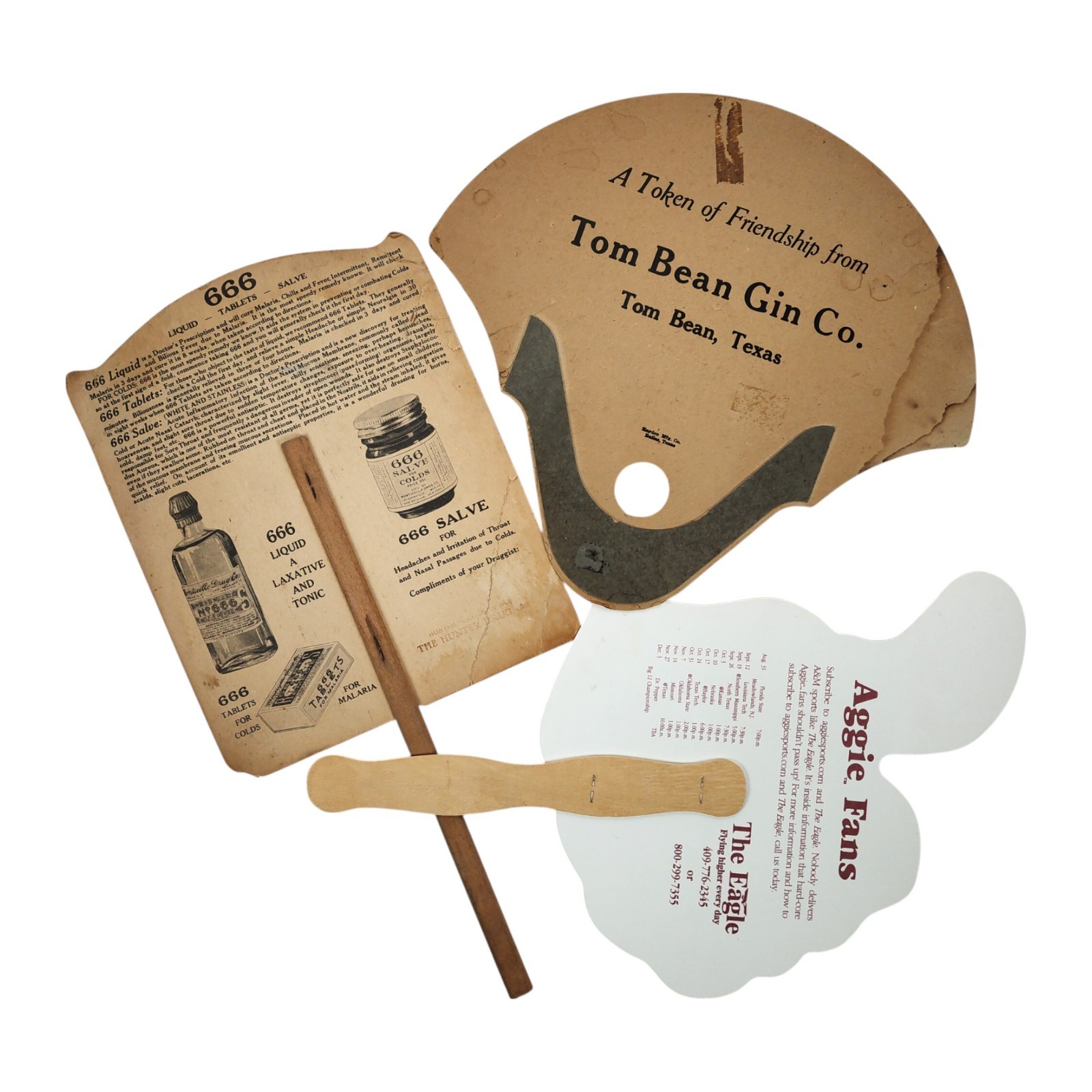Vintage Putnam Fadeless Advertising Hand Cardboard Fan On Various Topics, 9 pcs