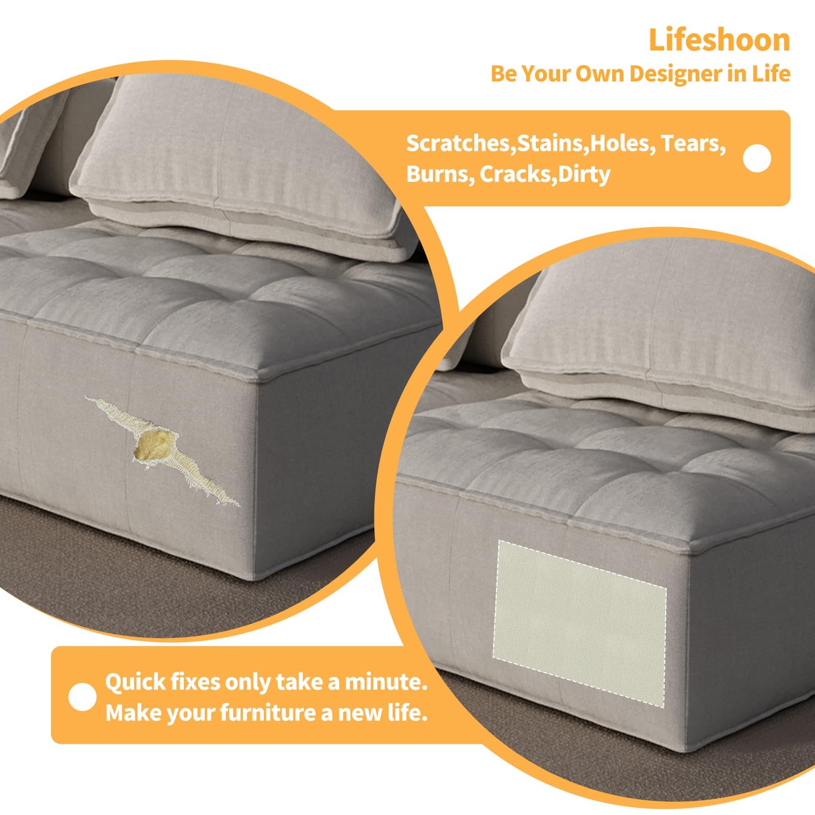 Lifeshoon 17×158″ Self-Adhesive White Canvas Fabric Repair Patch for Furniture