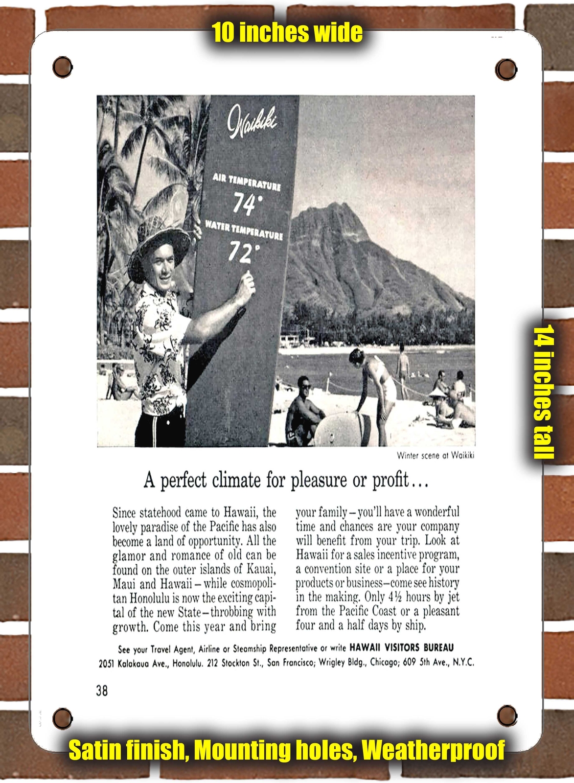 Metal Sign – 1961 A Perfect Climate Hawaii Visitors Bureau
