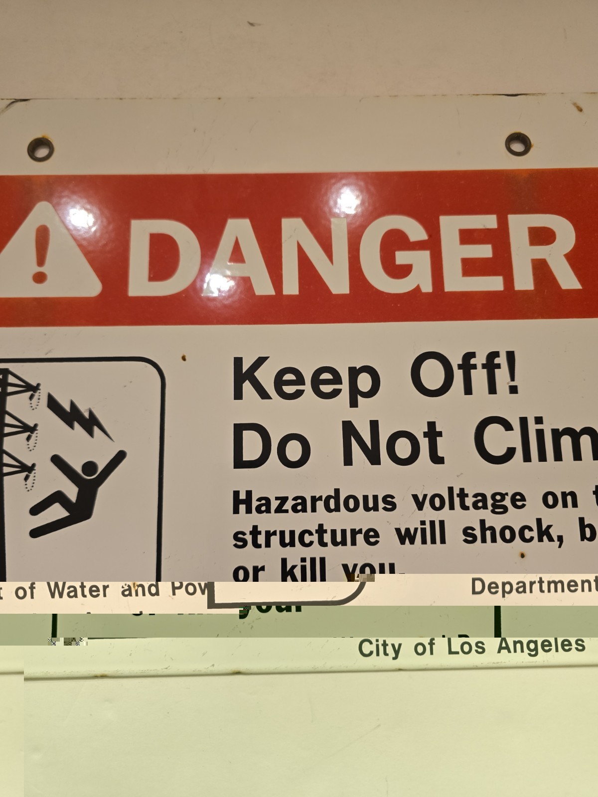 Orig Porcelain DANGER KEEP OFF DO NOT CLIMB Porcelain Sign Heavy Thick LA, J2
