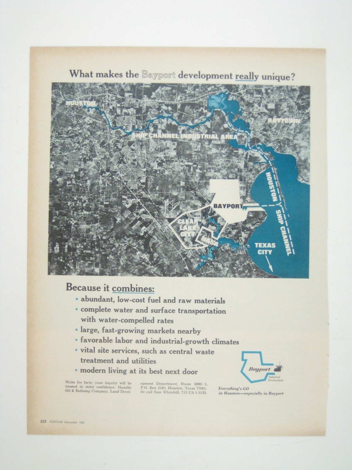 1966 Bayport Houston Texas Industrial Development Print AD Map Vintage