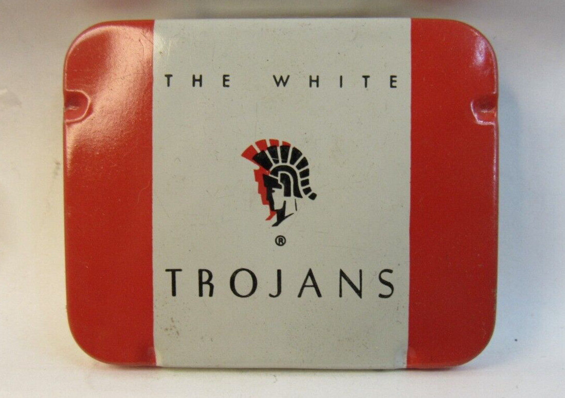 VINTAGE THE WHITE TROJANS CONDOM TIN YOUNGS RUBBER CORP. N.J. & N.Y.*