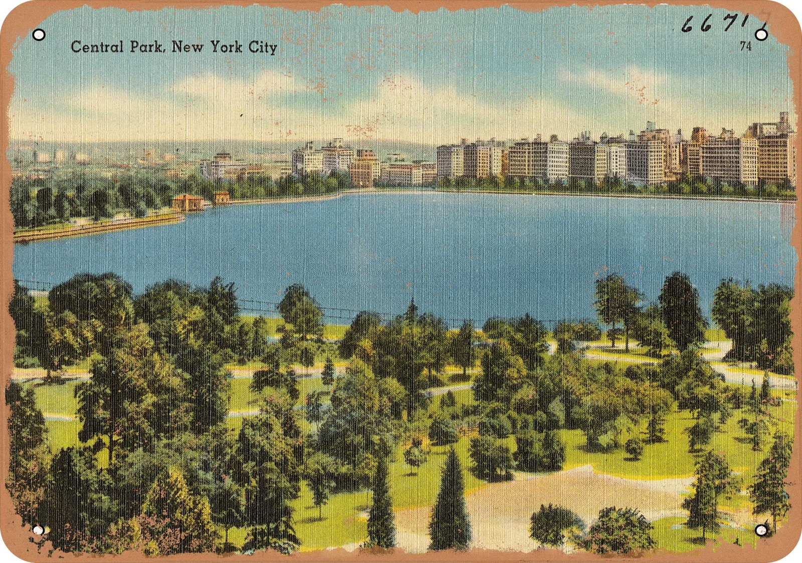 METAL SIGN – New York Postcard – Central Park, New York City 1