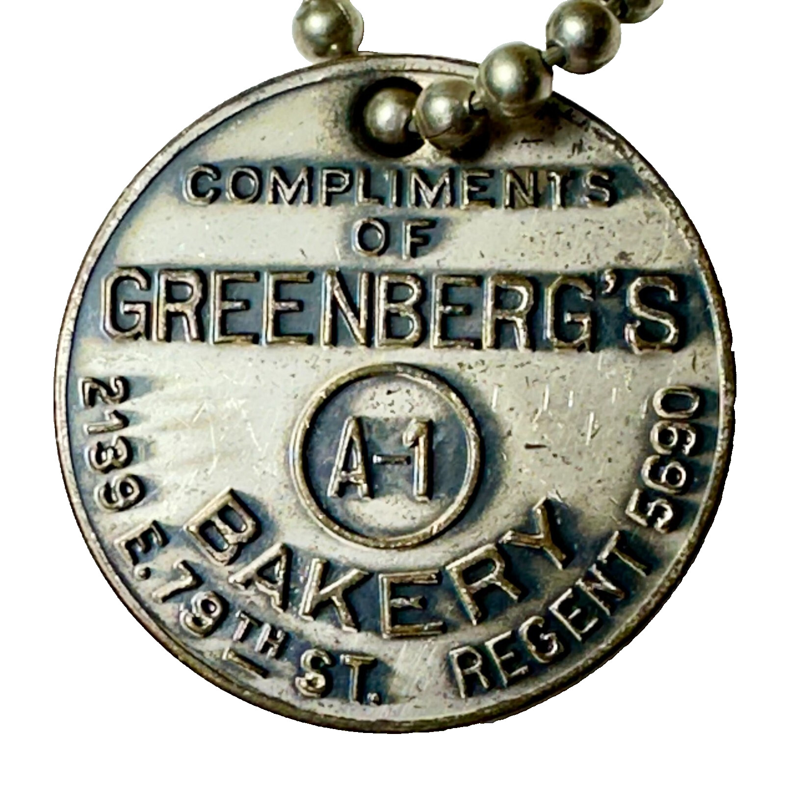 Greenberg’s Stores A1 Bakery Hyde Park Fairfax Vintage Keychain 1.25″ Token