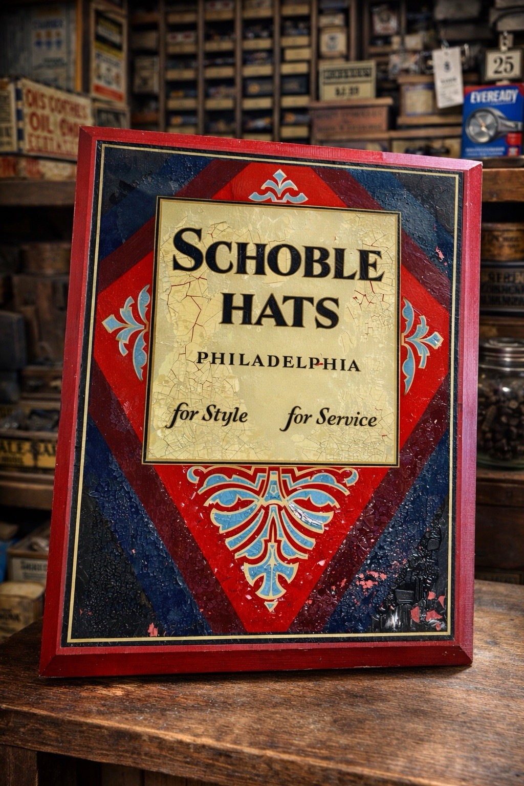 Antique Schoble Hats Advertising Sign Philadelphia c1920 Haberdashery Display