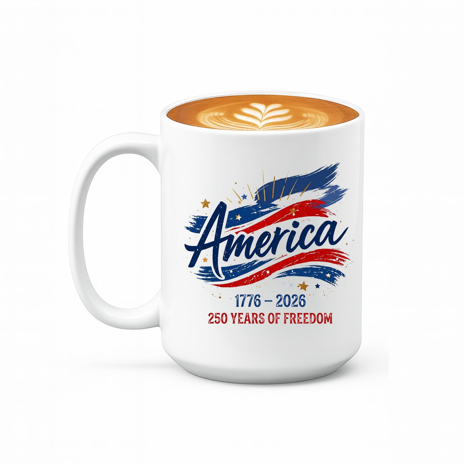 Kropsis 15 oz Patriotic Coffee Mug – “America 250 Years of 15 Ounces, White