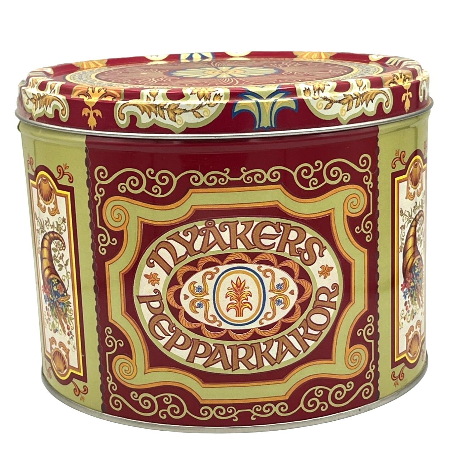 Vintage Nyåkers Pepparkakor Swedish Cookie Tin 7 1/4 x 5 1/2″ Tall EMPTY